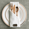 JL Prime 125 Piece Rose Gold Plastic Plates & Cutlery Set, Re-usable Recyclable Plastic Plates with Rose Gold Rim & Silverware, 25 Dinner Plates