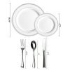 JL Prime 125 Piece Silver Plastic Plates & Cutlery Set, Re-usable Recyclable Plastic Plates with Silver Rim & Silverware, 25 Dinner Plates
