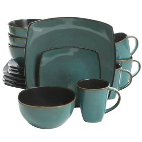 Square Stoneware 16 Piece Dinnerware Set (Color: teal)