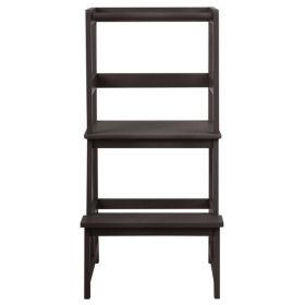 Kids Wooden Kitchen Step Stool with Safety Rail (Color: Brown)
